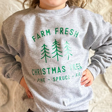 Load image into Gallery viewer, Grey Kids Crewneck | Farm Fresh Xmas Trees
