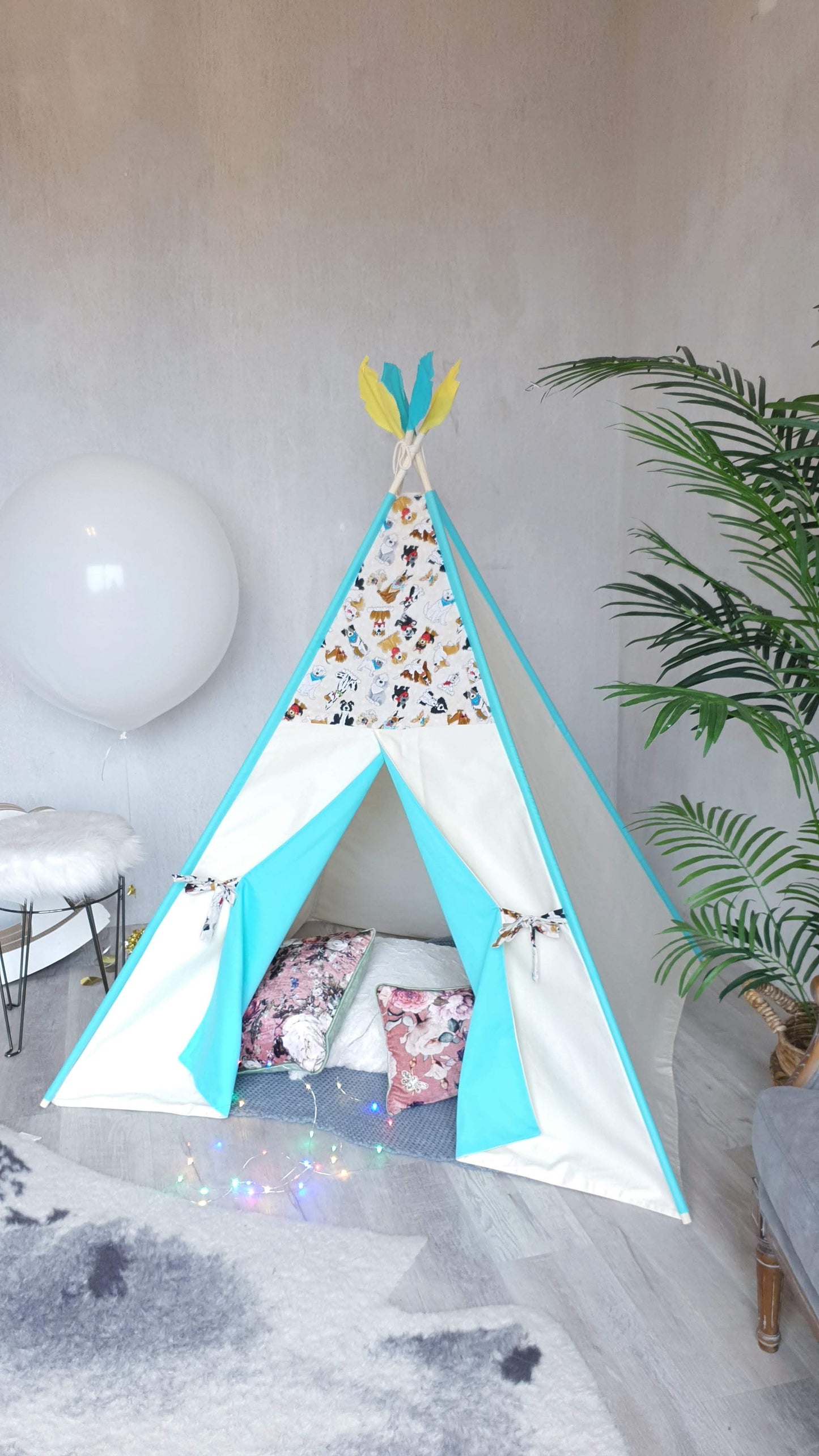 Dog Lovers Turquoise Ivory Teepee