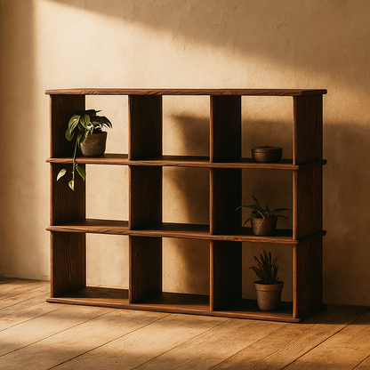 Nine cube bookshelf in walnut