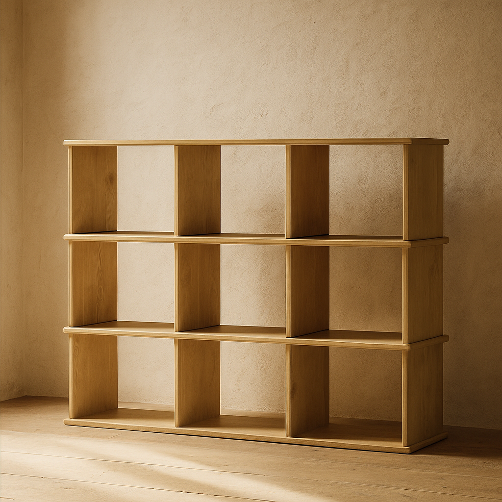 Nine cube bookshelf in white oak