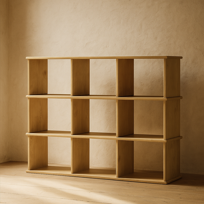 Nine cube bookshelf in white oak