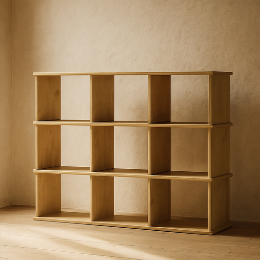 Nine cube bookshelf in white oak