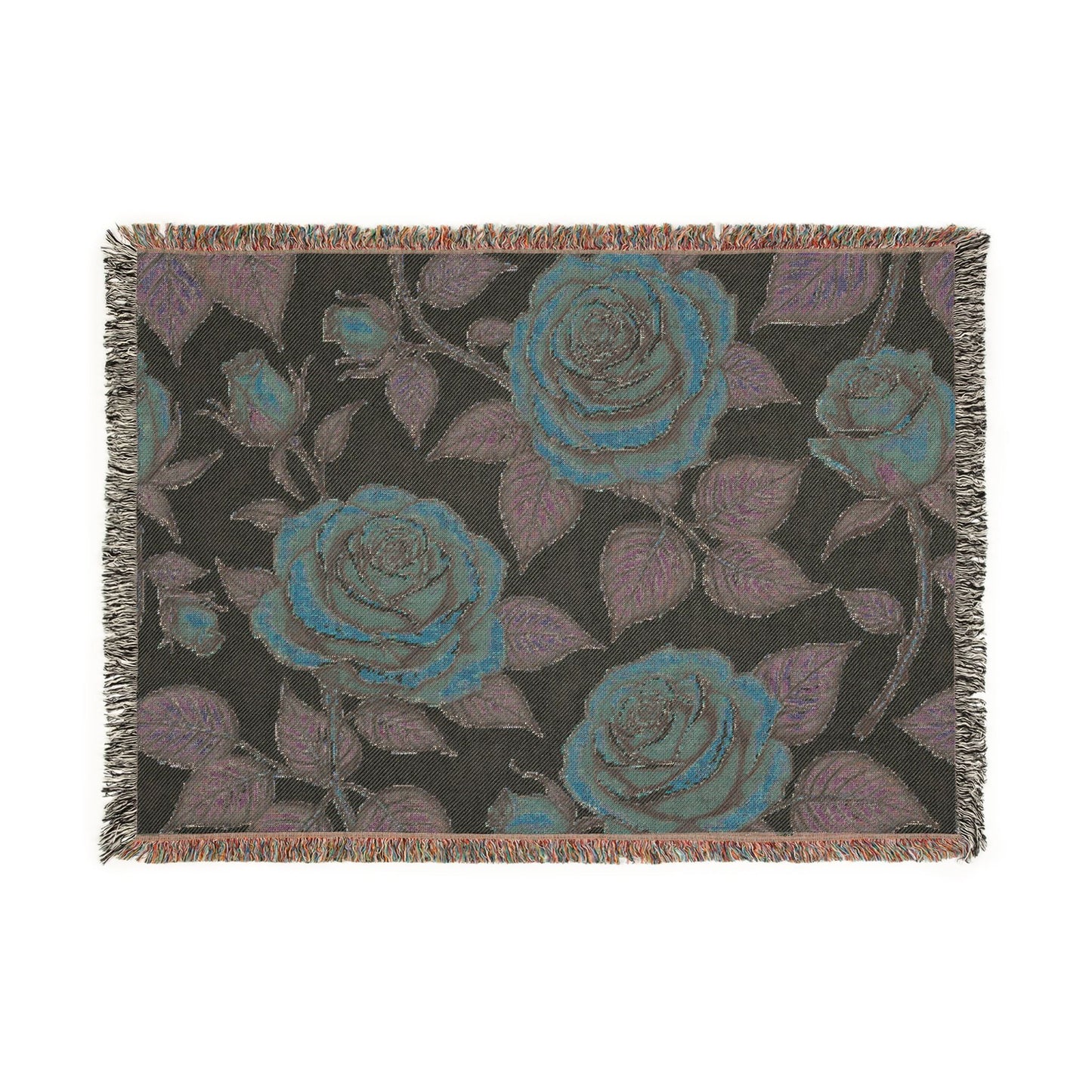 Rose Woven Blanket — Vintage Floral Throw for Sofa & Bed