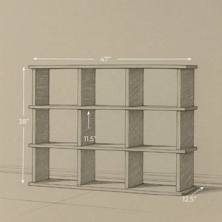 Nine cube bookshelf in walnut