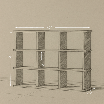 Nine cube bookshelf in red oak