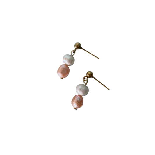 Polly Earrings | Dainty Pink and White Freshwater Pearl Stud Earrings