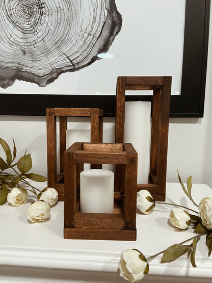 Mini - Set of Three Wooden Candle Lantern