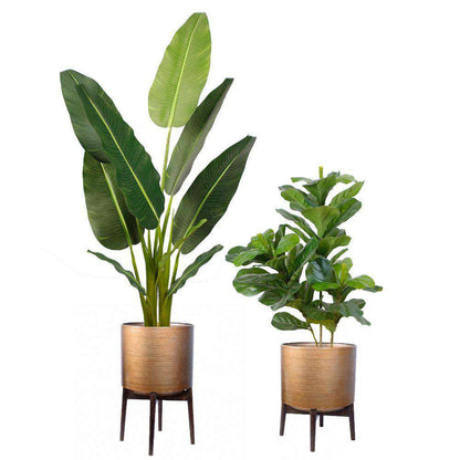 Adora -Mid-Century Modern Plant Stand With Brass Planter
