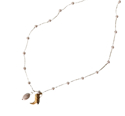 Kalla Necklace | Coastal Cowgirl Pearl Necklace with Pearl Pendant and Cowboy Boot Charm