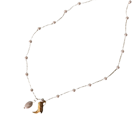 Kalla Necklace | Coastal Cowgirl Pearl Necklace with Pearl Pendant and Cowboy Boot Charm