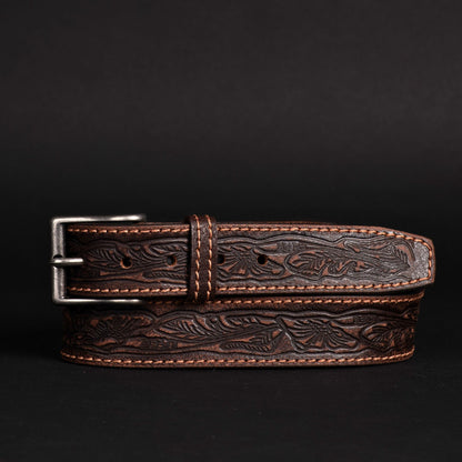 The Wayfarer Belt - Brown Classic Western Embossed 100% Full Grain Leather Belt