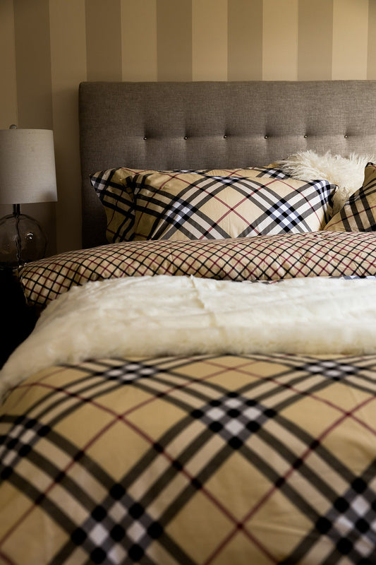 Banff Queen Size Plaid Cotton 6 pc Duvet Cover Set