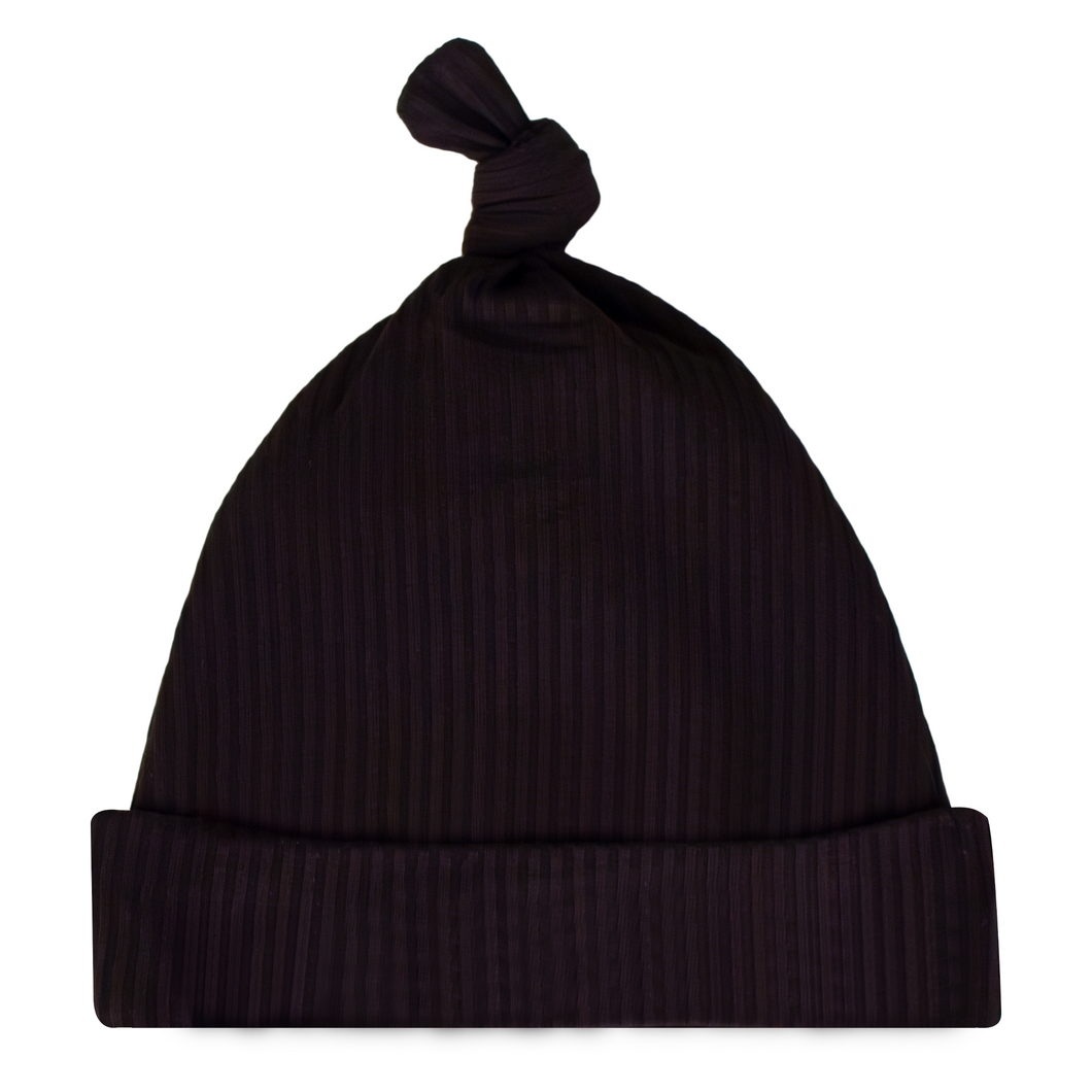 Jet Black Ribbed Bamboo Knotted Hat