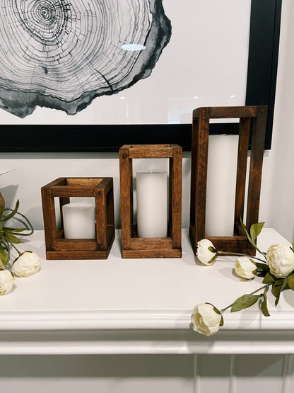 Mini - Set of Three Wooden Candle Lantern