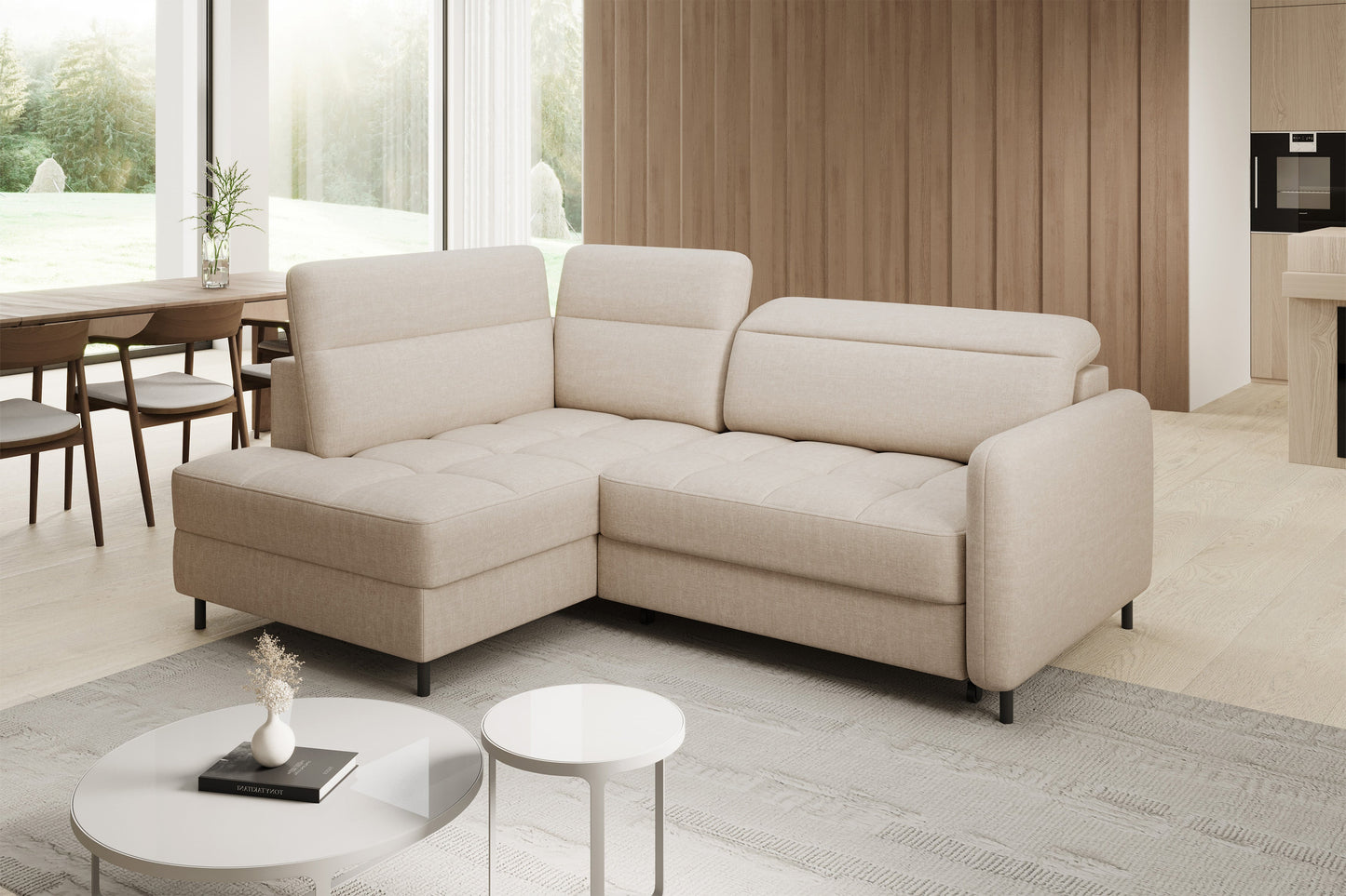 Barea 3 Seater Storage Sleeper Chaise Sofa - Beige