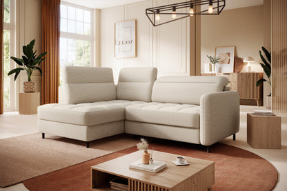 Barea 3 Seater Storage Sleeper Chaise Sofa - Beige
