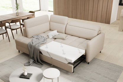 Barea 3 Seater Storage Sleeper Chaise Sofa - Beige