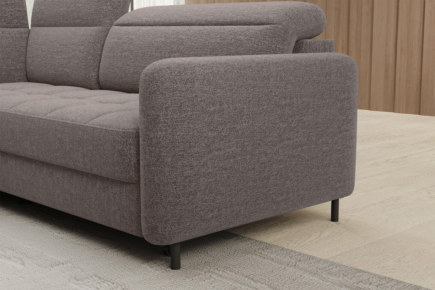 Barea 3 Seater Storage Sleeper Chaise Sofa - Fudge Brown