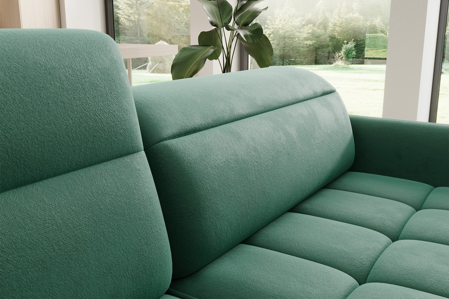 Barea 3 Seater Storage Sleeper Chaise Sofa - Emerald Green