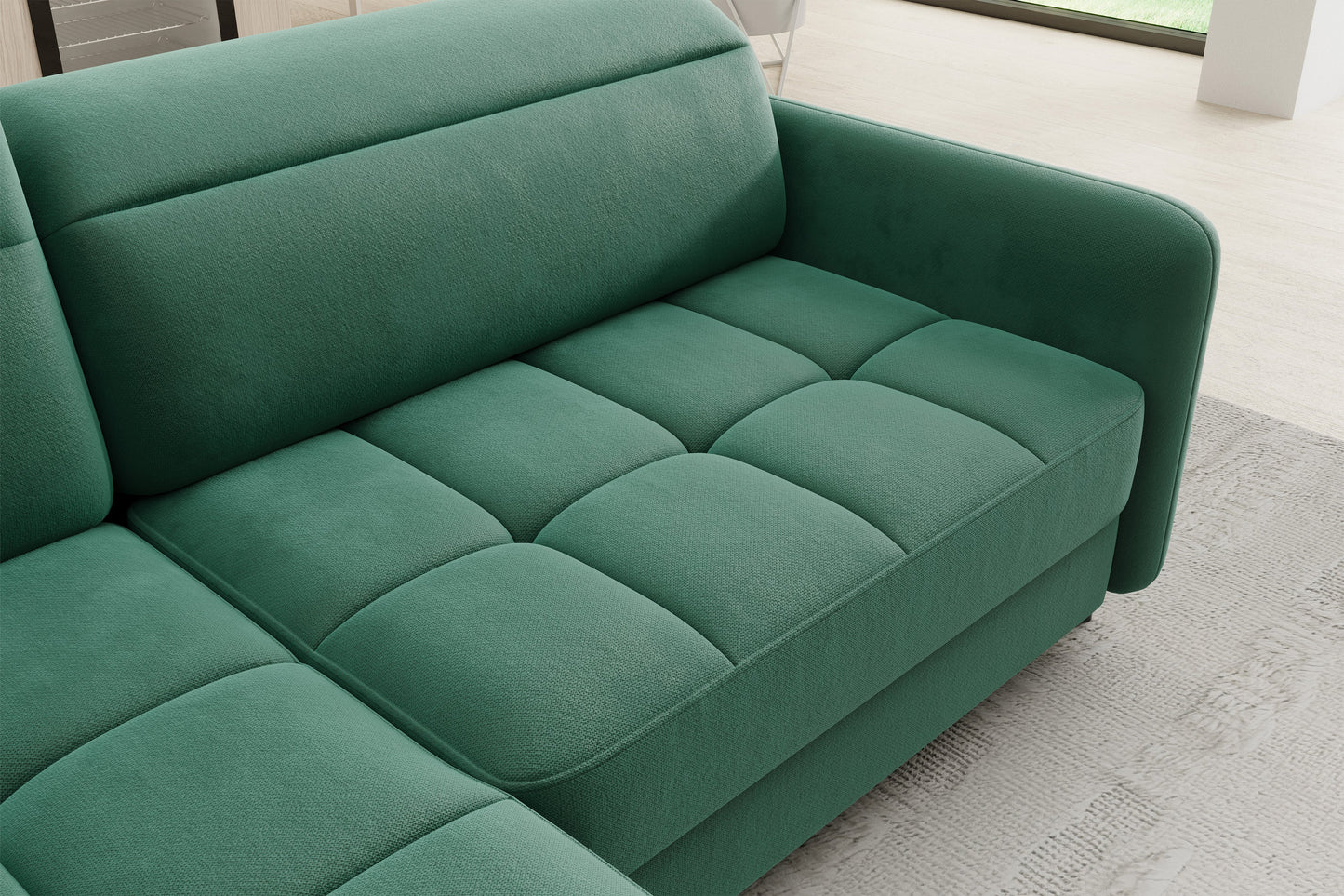 Barea 3 Seater Storage Sleeper Chaise Sofa - Emerald Green