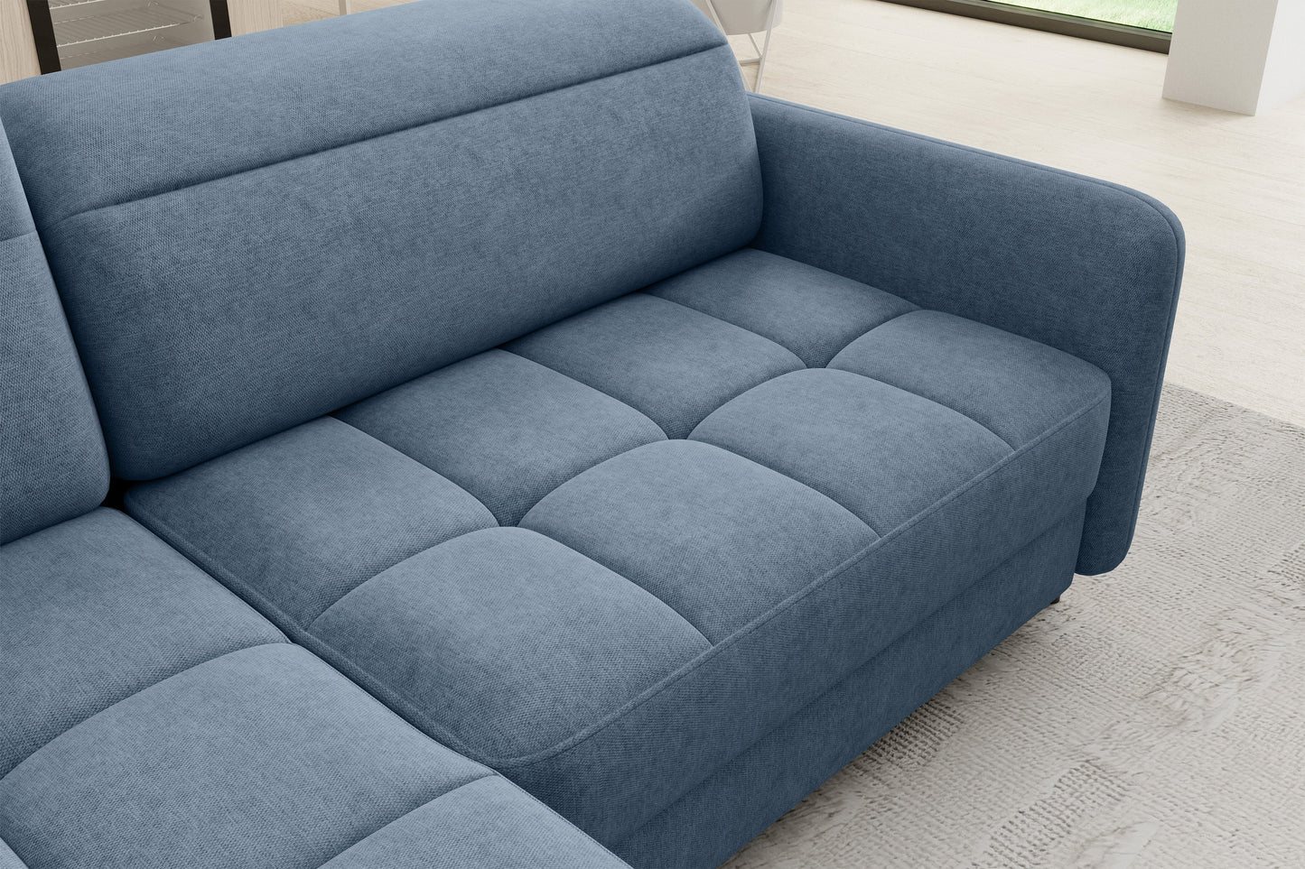 Barea 3 Seater Storage Sleeper Chaise Sofa - Soft Blue