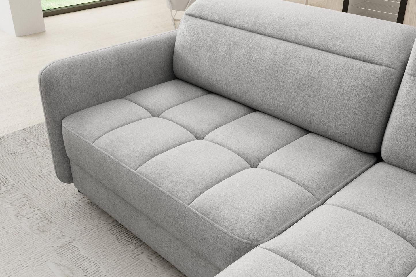 Barea 3 Seater Storage Sleeper Chaise Sofa - Light Grey