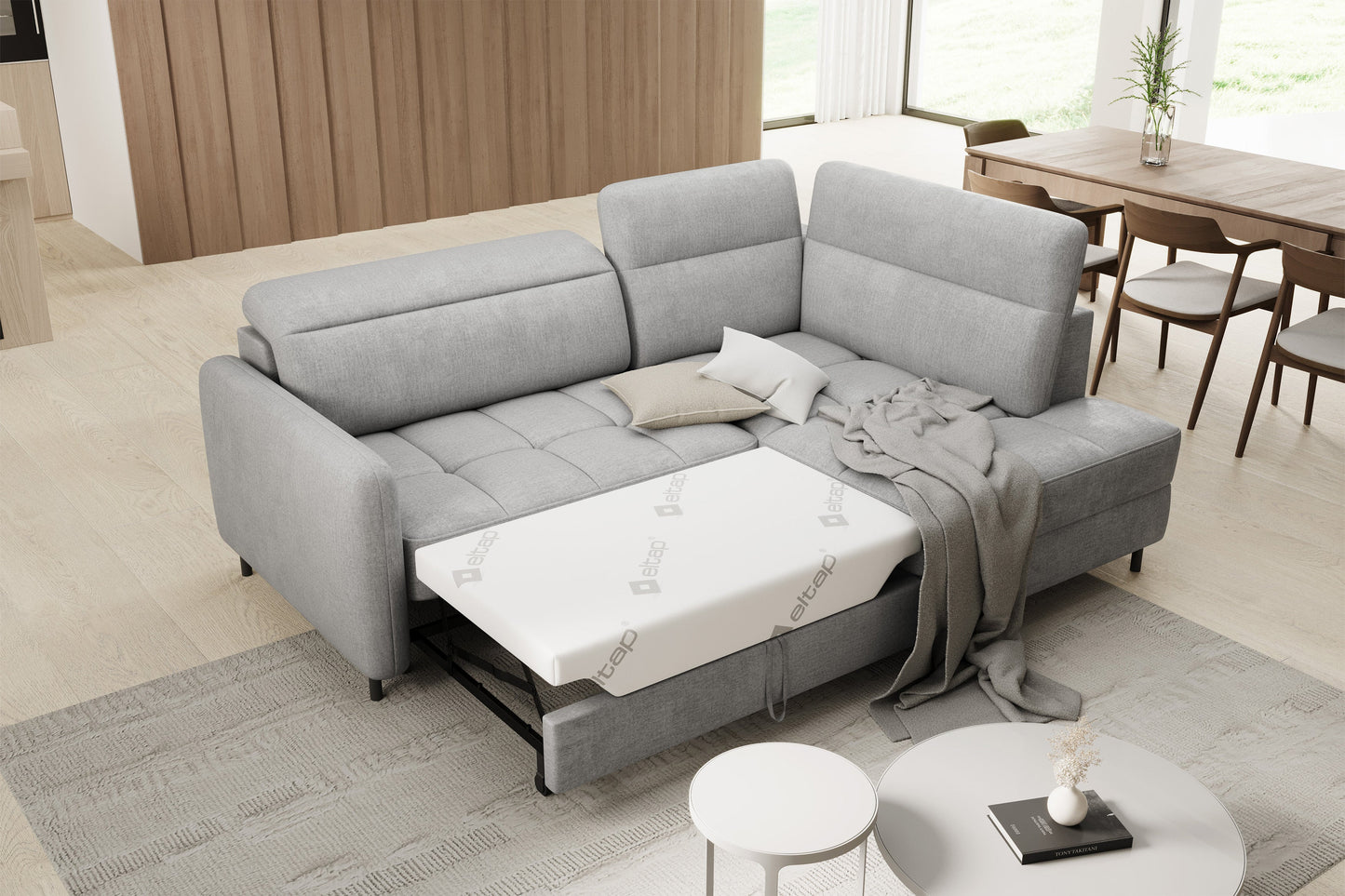 Barea 3 Seater Storage Sleeper Chaise Sofa - Light Grey