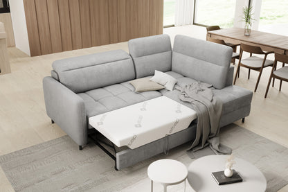 Barea 3 Seater Storage Sleeper Chaise Sofa - Light Grey
