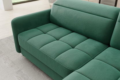 Barea 3 Seater Storage Sleeper Chaise Sofa - Emerald Green