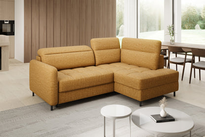 Barea 3 Seater Storage Sleeper Chaise Sofa - Mustard