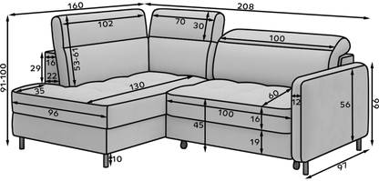 Barea 3 Seater Storage Sleeper Chaise Sofa - Fudge Brown