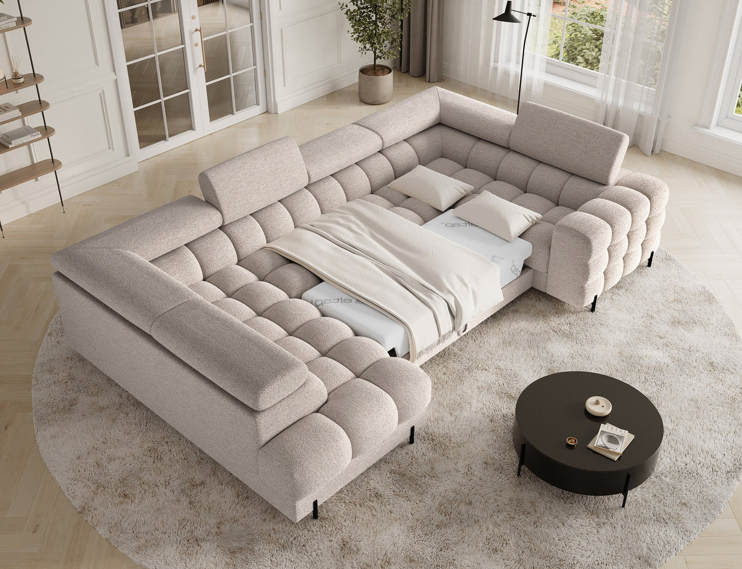 Fectory Sectional Storage Sleeper Chaise Sofa - Beige