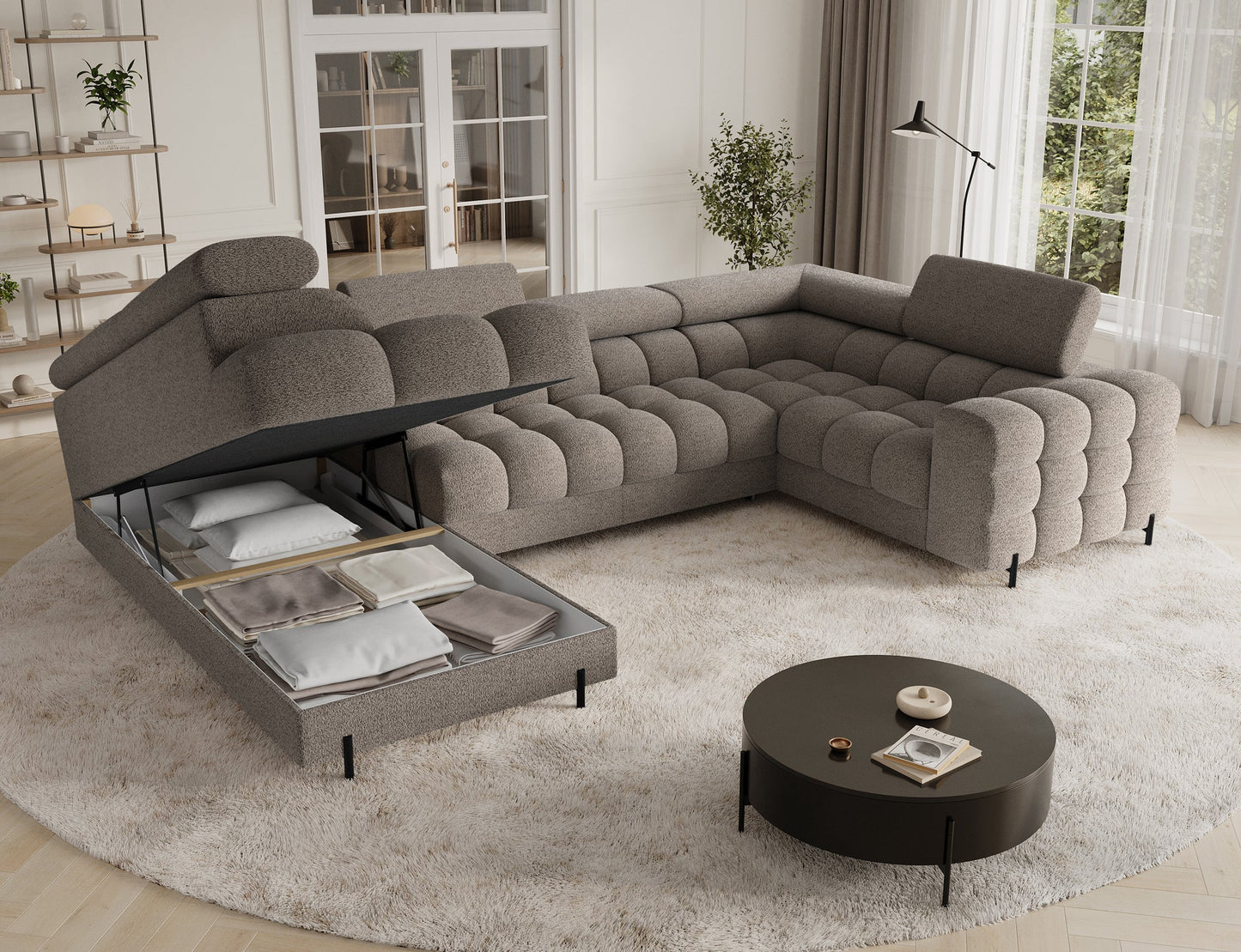 Fectory Sectional Storage Sleeper Chaise Sofa - Taupe