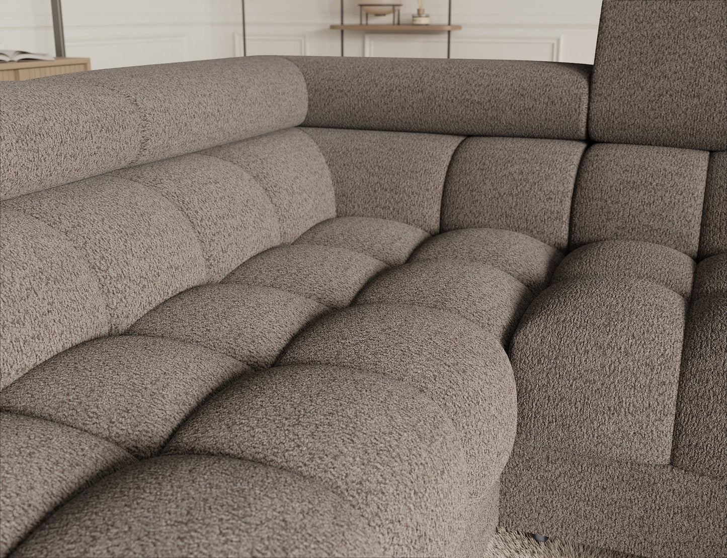 Fectory Sectional Storage Sleeper Chaise Sofa - Taupe