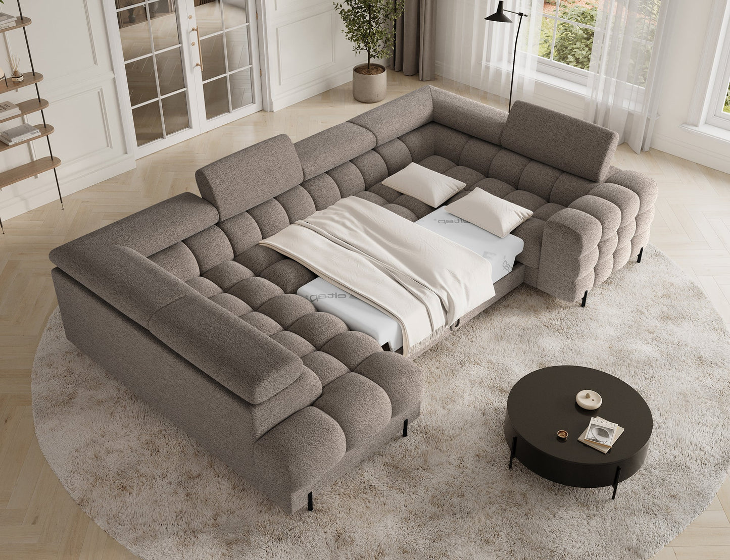 Fectory Sectional Storage Sleeper Chaise Sofa - Taupe