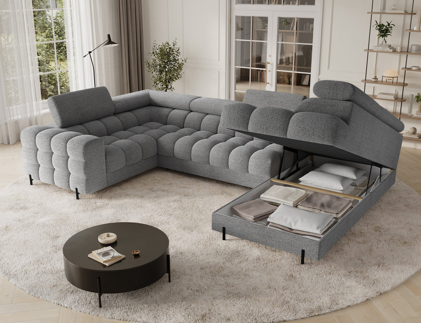 Fectory Sectional Storage Sleeper Chaise Sofa - Grey