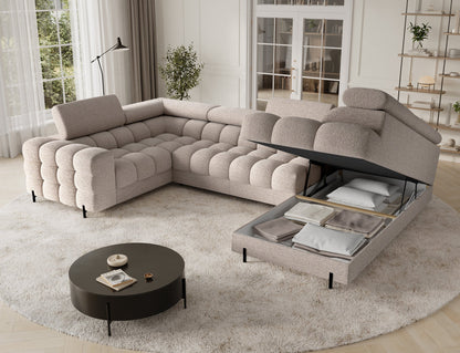 Fectory Sectional Storage Sleeper Chaise Sofa - Beige