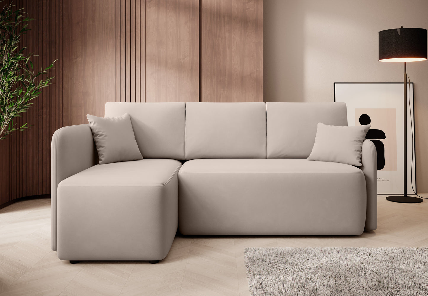 Hadson 3 Seater Storage Sleeper Chaise Sofa - Beige