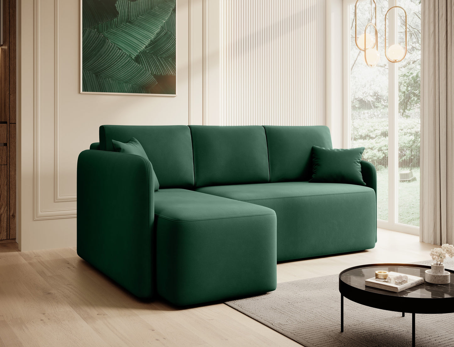 Hadson 3 Seater Storage Sleeper Chaise Sofa - Emerald Green
