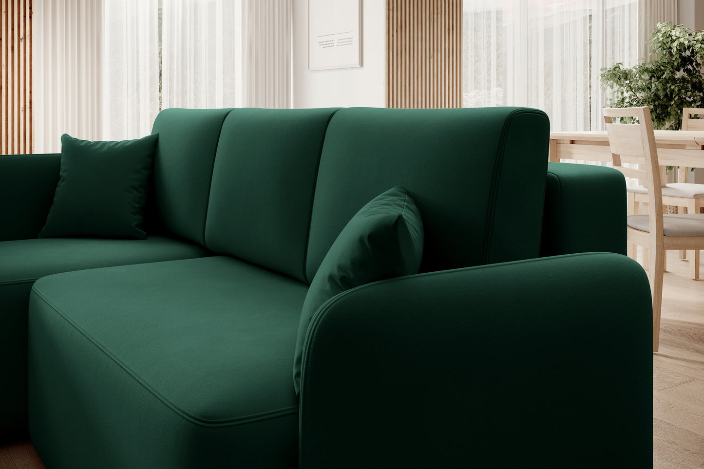 Hadson 3 Seater Storage Sleeper Chaise Sofa - Emerald Green