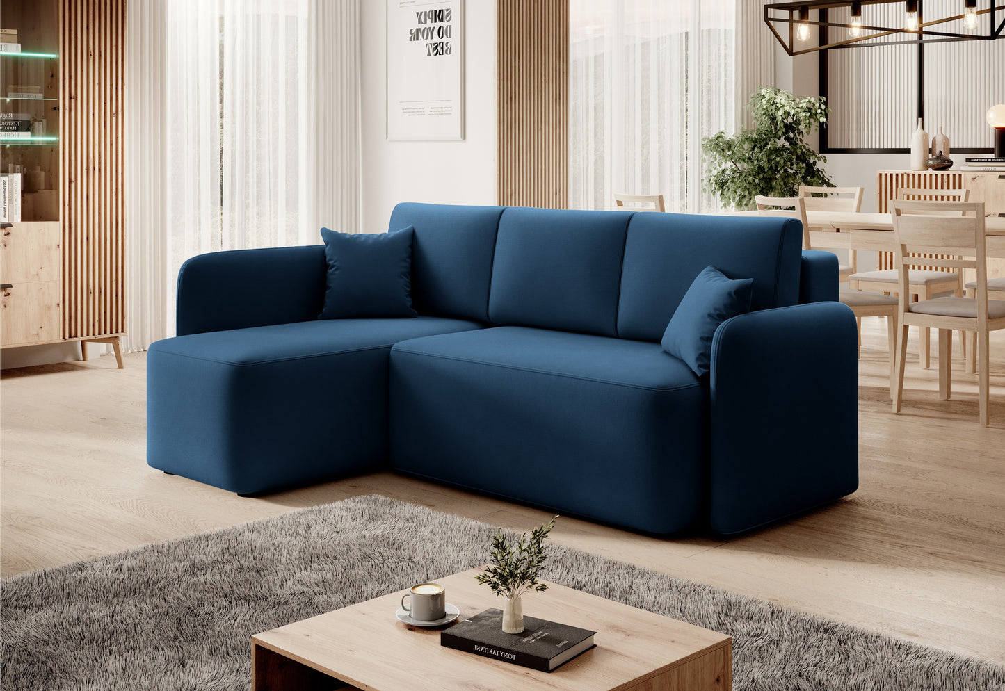 Hadson 3 Seater Storage Sleeper Chaise Sofa - Blue