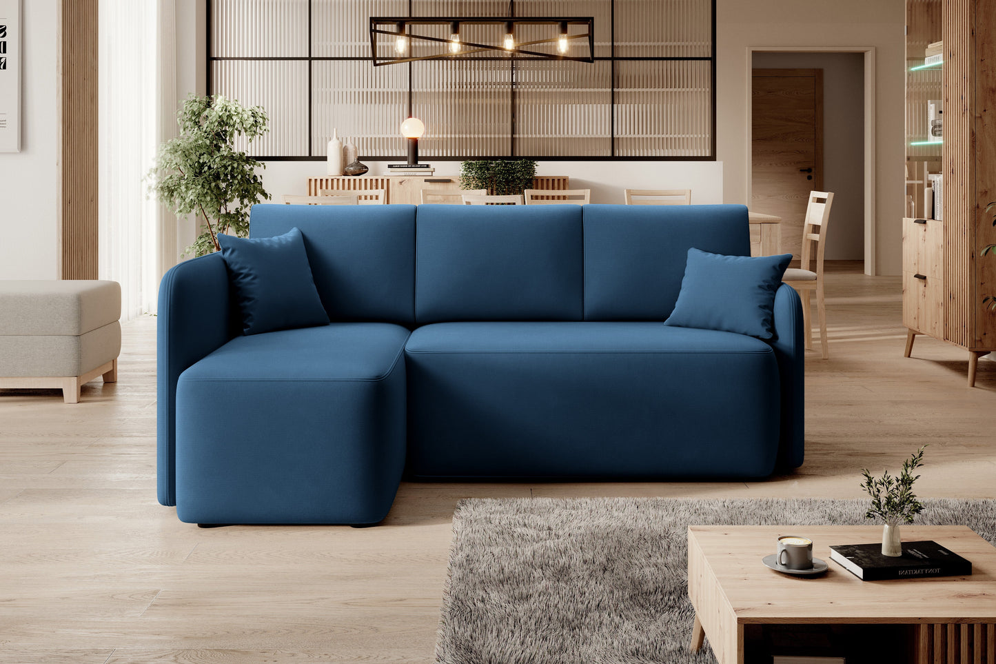 Hadson 3 Seater Storage Sleeper Chaise Sofa - Blue