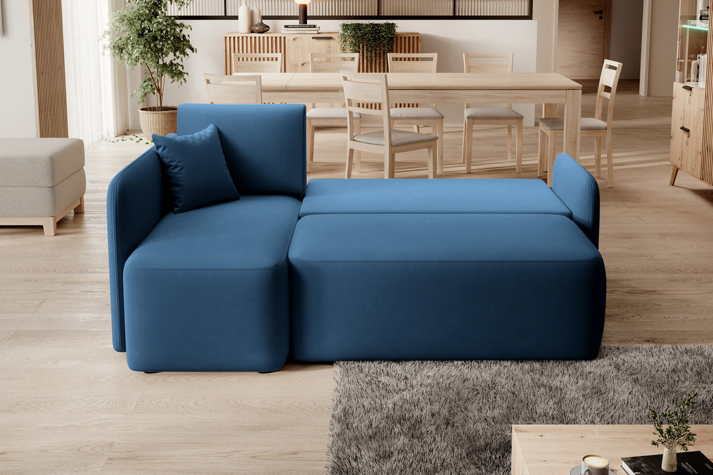 Hadson 3 Seater Storage Sleeper Chaise Sofa - Blue
