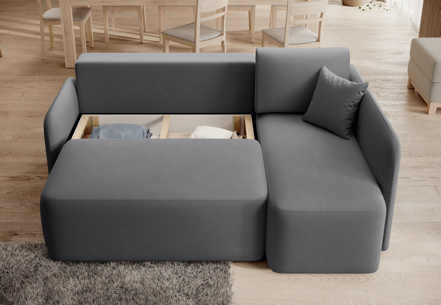 Hadson 3 Seater Storage Sleeper Chaise Sofa - Grey