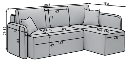 Hadson 3 Seater Storage Sleeper Chaise Sofa - Emerald Green