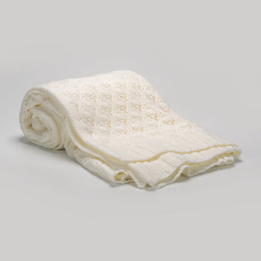 Cream Knit Acrylic Throw Blanket