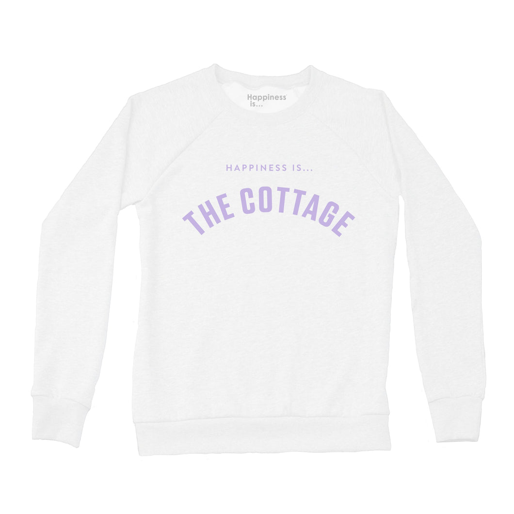 Women's Cottage Collegiate Crew Sweatshirt, White with Lilac