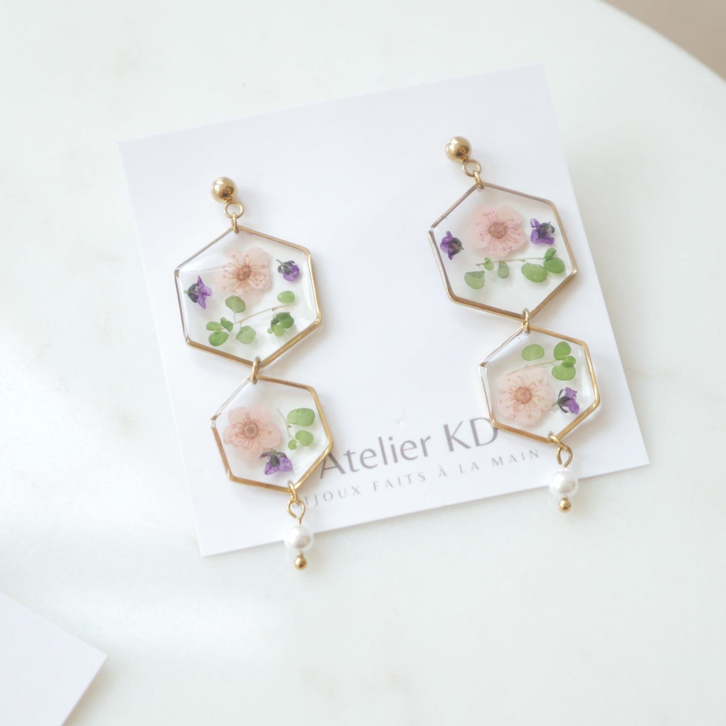 Boucles d’oreilles Chloé rose - trio hexa
