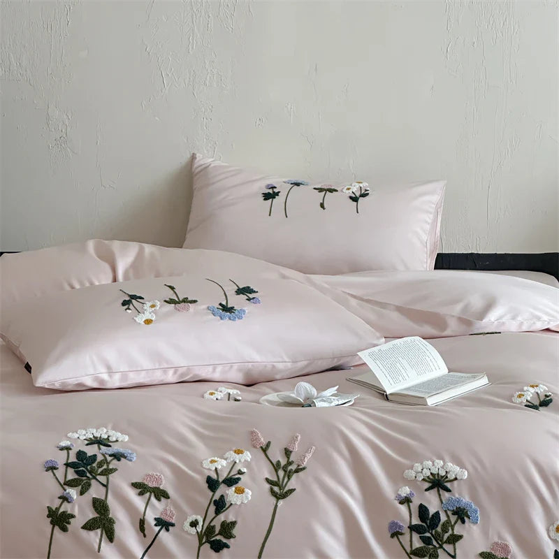 Royal Retreat Daisy Floral Embroidery 1000 TC Cotton Duvet Set - Rose