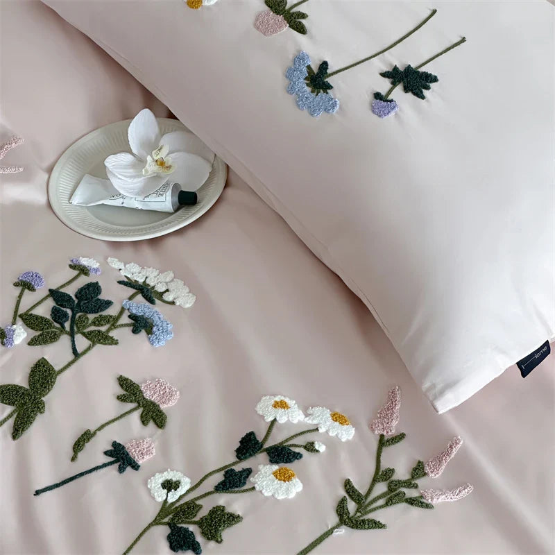 Royal Retreat Daisy Floral Embroidery 1000 TC Cotton Duvet Set - Rose